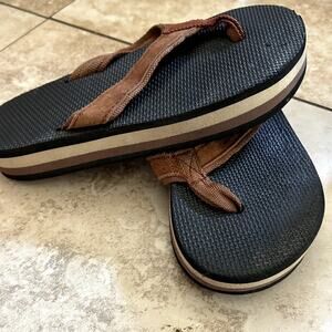 VTG 80s Brown Black Platform Thong Flip Flops Womens Size 7